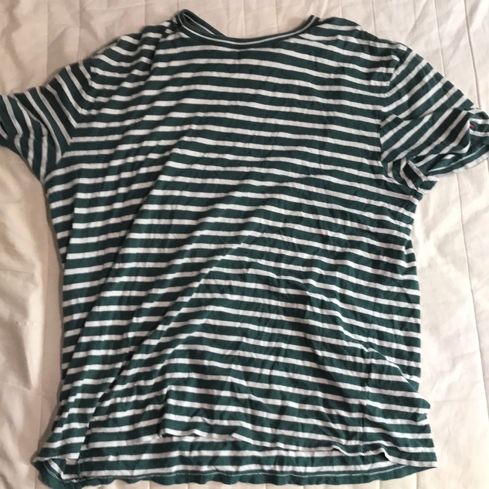 Tommy Hilfiger Green and White Stripe Shirt Large
